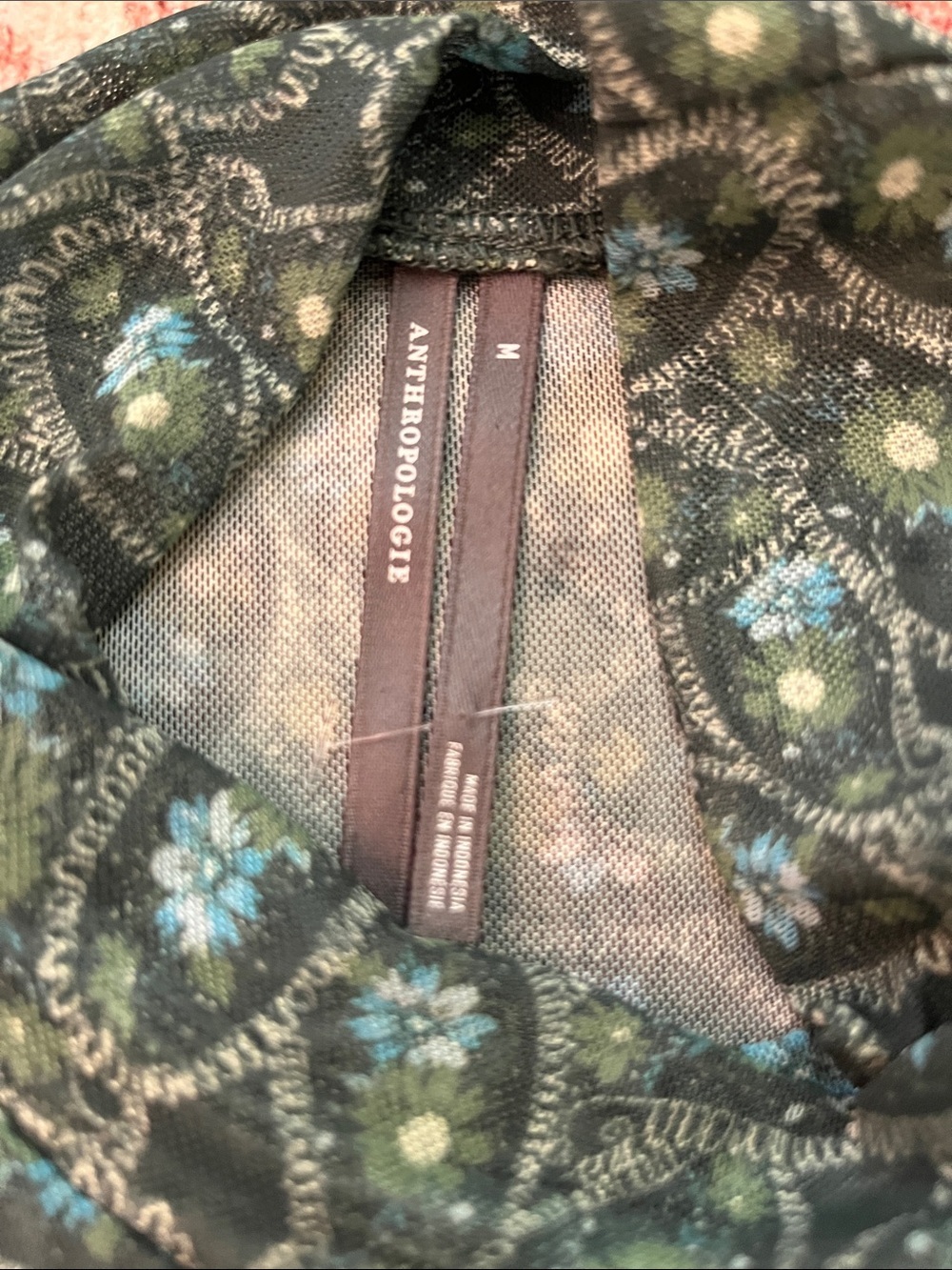 Anthropologie Printed Mock Neck Mesh Top | Size M - Picture 6 of 7